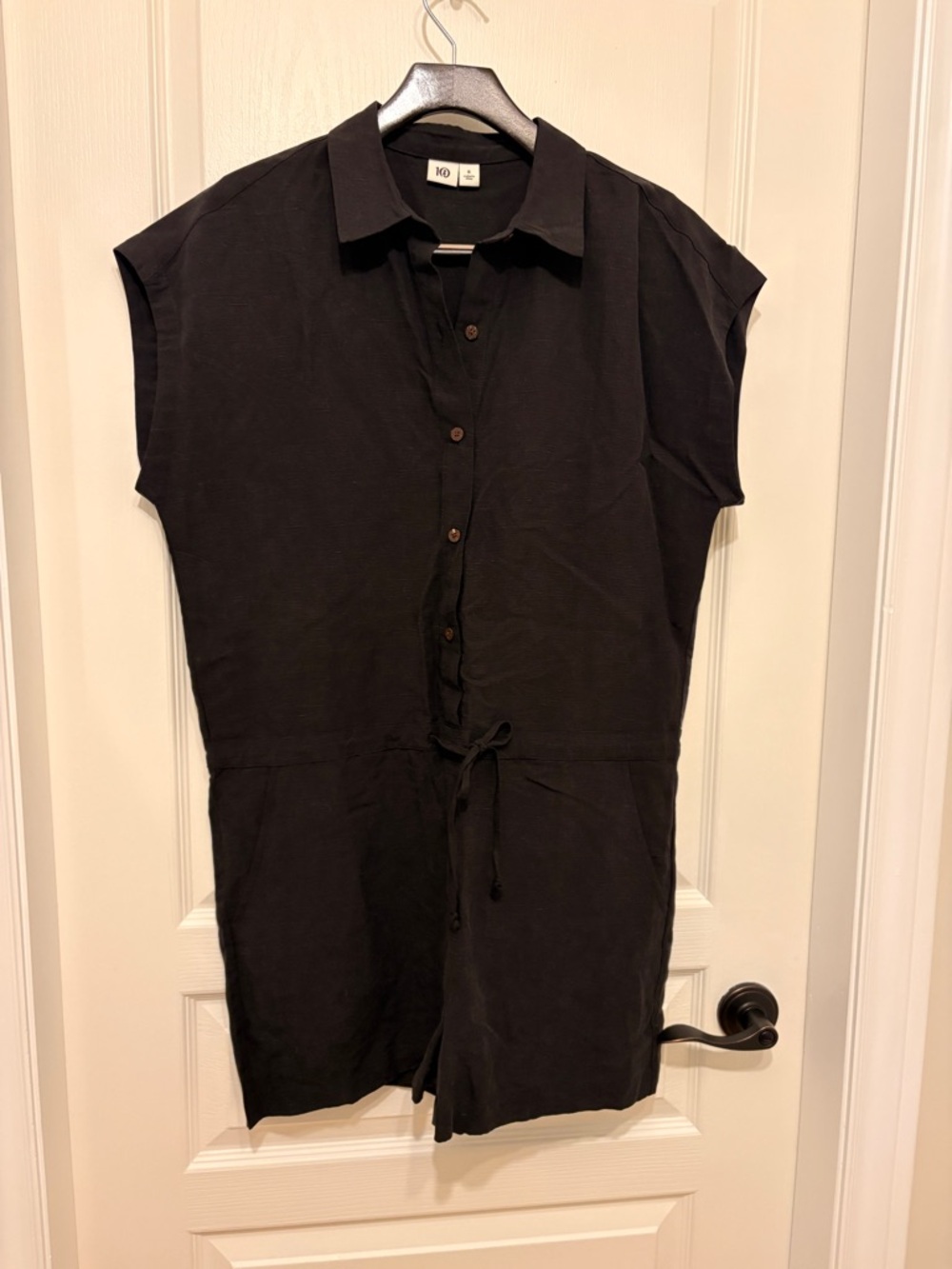 10 Tree Black linen romper with pockets